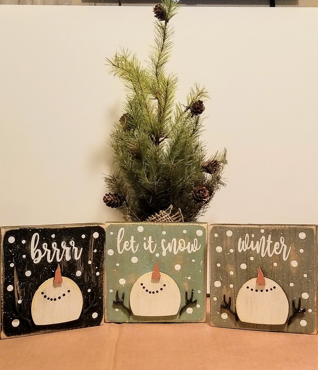 DIY Kit - Set of 3 Snowman Blocks